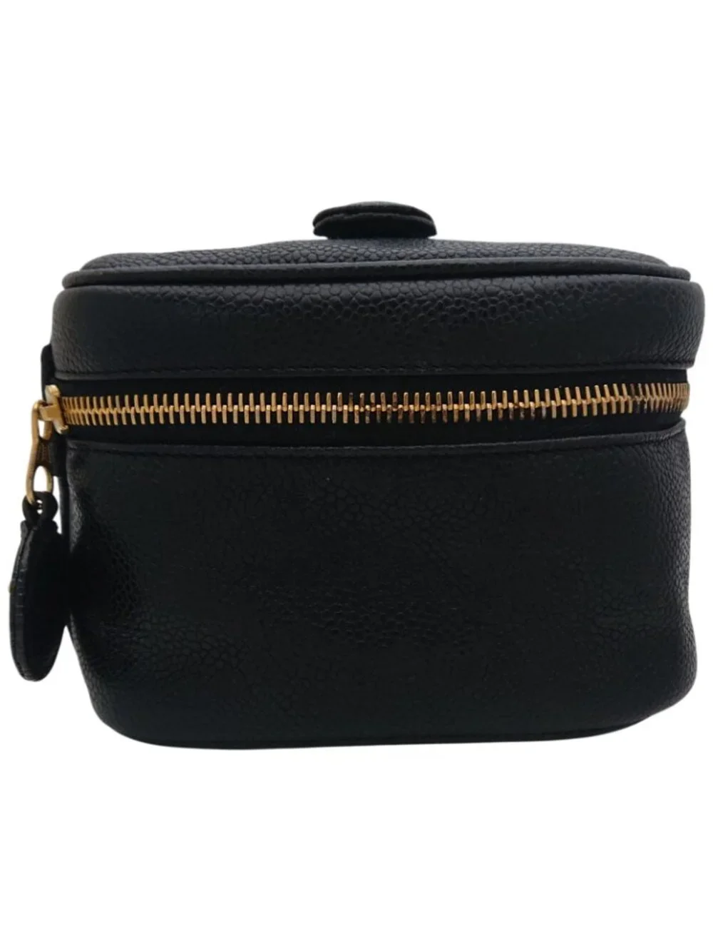 Chanel Vanity Bag Caviar Leather CC Logo Black Gold